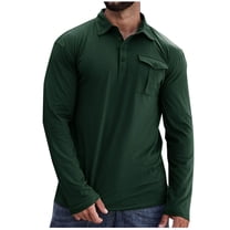 Jalioing Long Sleeve Golf Shirt for Men Casual Solid Collared Button Tops Classic Basic Work Shirt with Pocket