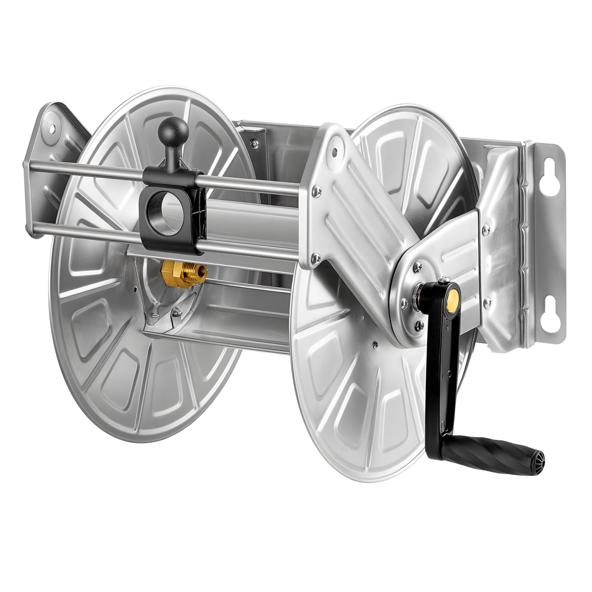 304 Stainless Steel Wall-Mount Hose Reel, Holds 150ft 5/8" Hose, Manual Crank Garden Hose Reel with Nylon Guide