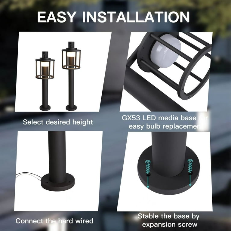 Inowel Bollard Pathway Lights Landscape Lighting Wired with GX53 LED Bulb  23 Inches Modern Outdoor Driveway Light for Patio Lawn Garden Courtyard  Decoration 