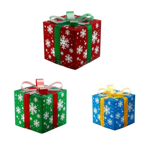 Mother's Day gifts ideas Clearance!3PCS Luminous Christmas Iron Decorative Box,Shopping Window Gift Box,Christmas Tree Decoration,Snow Gift Box