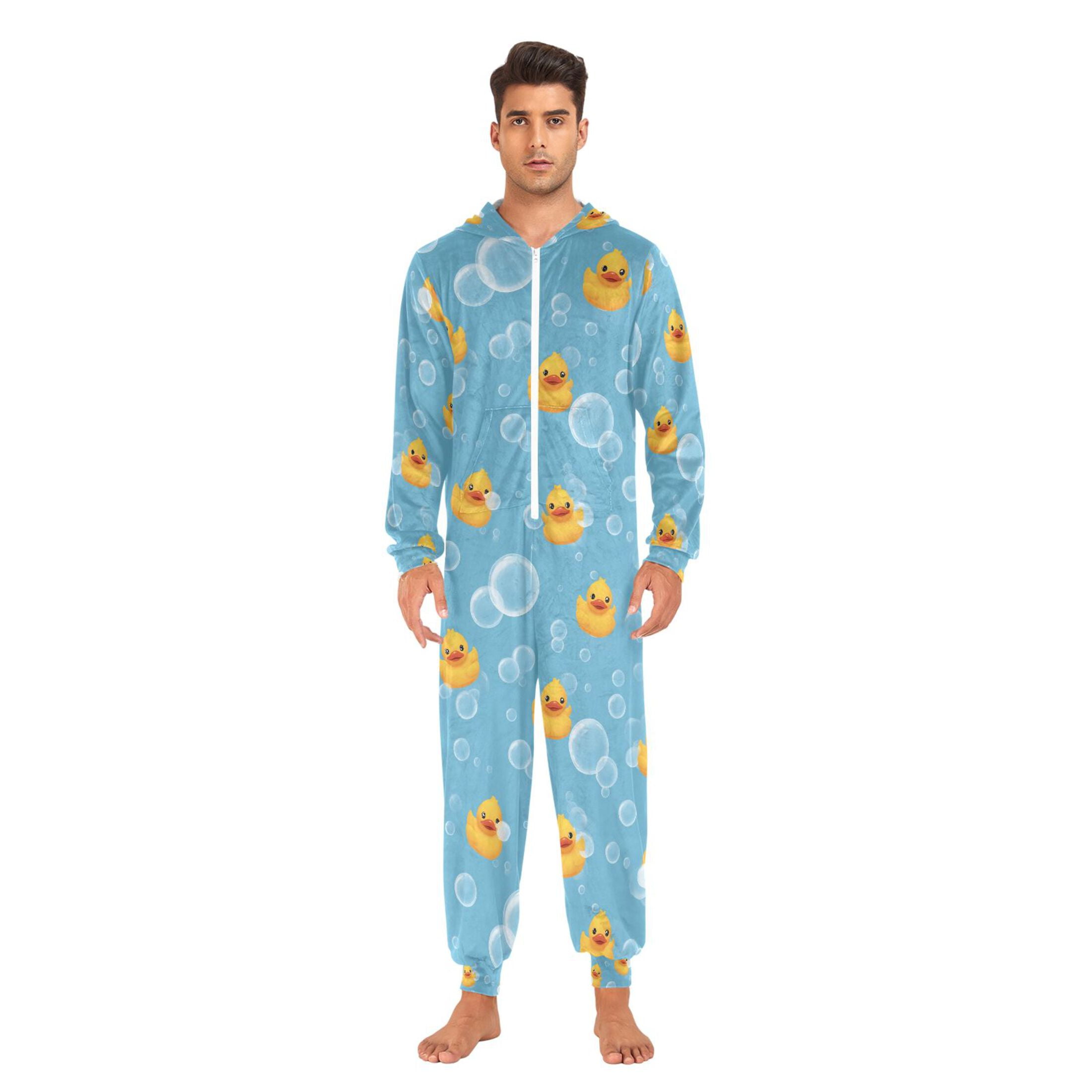 Adult Christmas Onesie Cartoon Yellow Duck Adult Zipper One-Piece Pajamas Unisex Pajamas with Pockets
