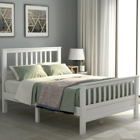 KOFUN Full Bed Frame  Solid Wood Platform Bed Frame with Headboard  Slatted and Footboard  Capacity 500lbs No Box Spring Needed  Easy Assembly for Kids  Grils & Boys (White)