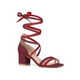 thumbnail image 1 of BLISSFUL STEP Women's Open Toe Color Block Heel Lace Up Sandals Burgundy Red (Size 6), 1 of 6