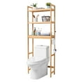 thumbnail image 5 of KFFKFF Above Toilet Organizer, 3-Level Bamboo Shelf with Adjustable Heights, Includes 3 Hooks, Freestanding Assembly for Bathroom and Laundry, Universally Compatible, 5 of 9