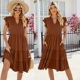 thumbnail image 5 of Women Dress V-Neck Short Sleeve T-Shirt Dress Ruffles Casual Swing Dress, 5 of 5