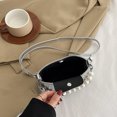 thumbnail image 2 of Bolso De Hombro Bolsos cruzados para mujer Cuero de PU Cadena de perlas brillantes Bolsos tipo cubo para mujer (Plata), 2 of 8