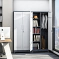 thumbnail image 6 of Metal Storage Cabinet 72" Tall, Garage Storage Cabinet with Lockable Doors & Shelves, Utility Broom Closet, Steel Tool Cabinet for Garage, Laundry Room, Home Office, Grey/White, 6 of 7