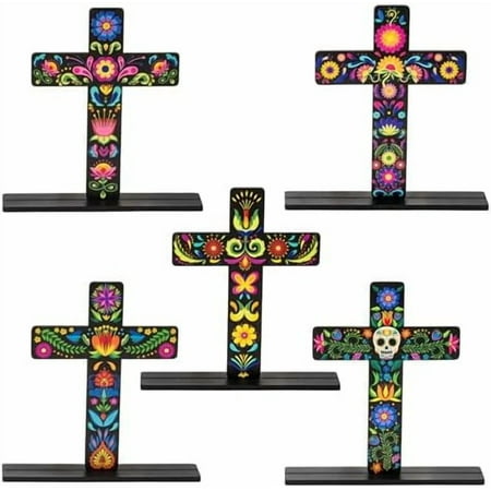 5Pcs Floral Cross Centerpieces - Day of the Dead (Día de Muertos) Colorful, w/Bases & Wooden Detachable Signs, for Mexican Fiesta Table Top/Mantel Party Favor | Electronics Accessories