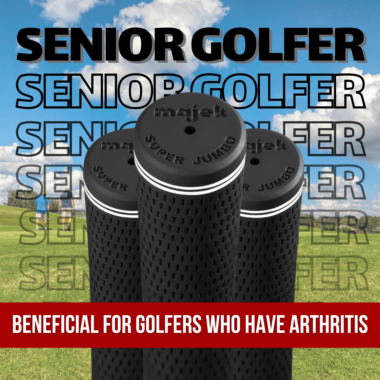 Majek Golf Club Grips Super Jumbo Extra Large Tour 360 Degree Black - NO LOGO - Round .600 Extra Large XL XXL Great for Tall Golfers with Big Hands - Premium Rubber Golf Grips - 13 Pack High Traction