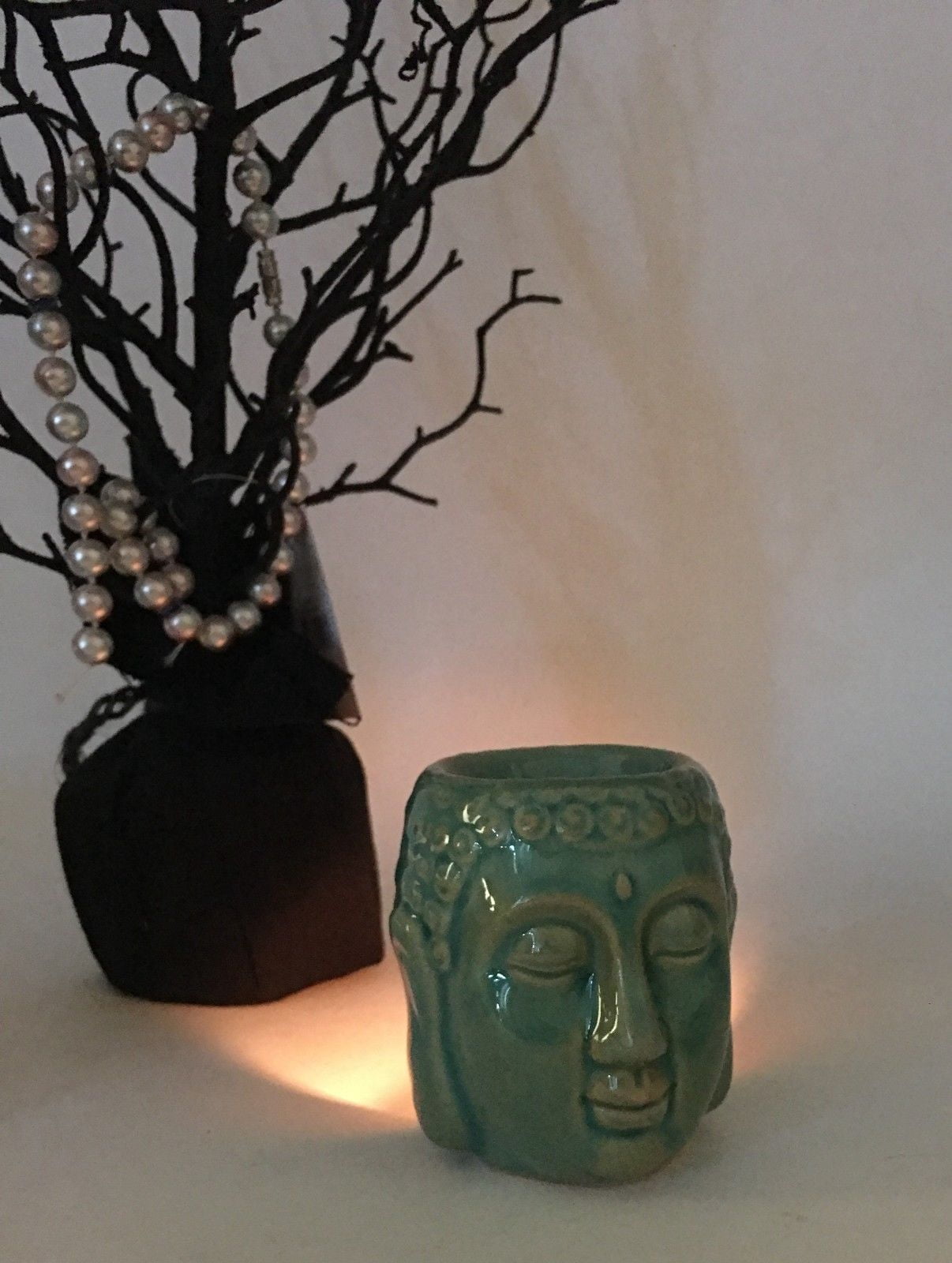 Set of 2 Green Nice Essential Oil Burner Diffuser Aroma Aromatherapy Air Freshener Buddha Shakyamuni Ceramic For Yoga SPA Meditation