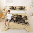 thumbnail image 2 of Castle Fairy Vintage Sketch Train Full Size Comforter Sets 3 Pieces for Teens, Mountain Landscape Bedding Sets for Bedroom, Beige,Black Reversible, 2 of 6