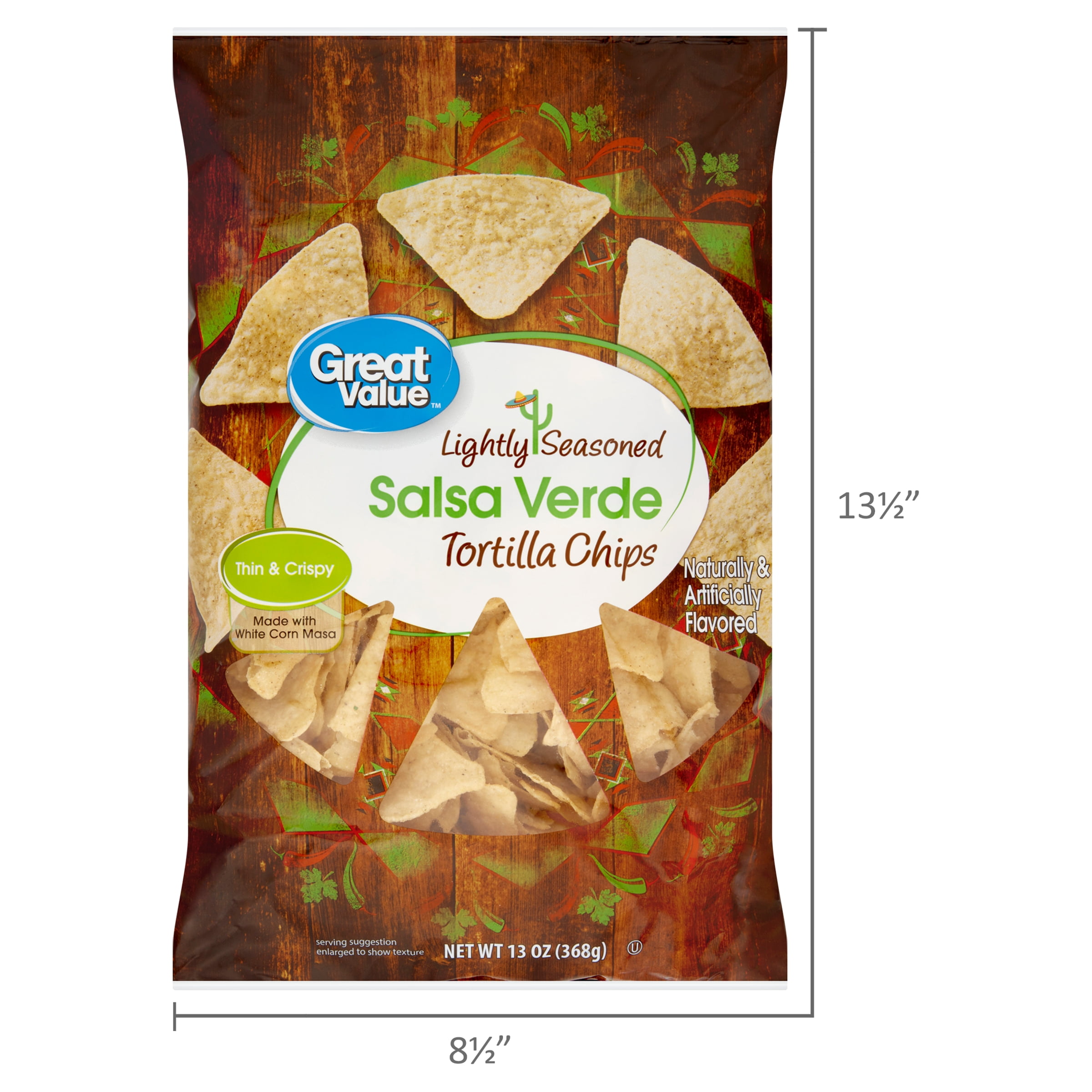 Great Value Salsa Verde Seasoned Tortilla Chips, 13 oz Bag