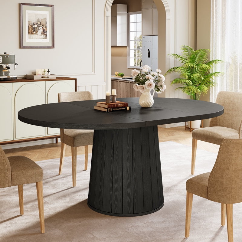 Tribesigns 55.11-Inch Oval Wood Dining Table with Cylindrical Pedestal for Dining Room (Black)
