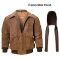 thumbnail image 2 of FLAVOR Men's Leather Flight Bomber Jacket Air Force Aviator (Medium, Brown with Hood), 2 of 6