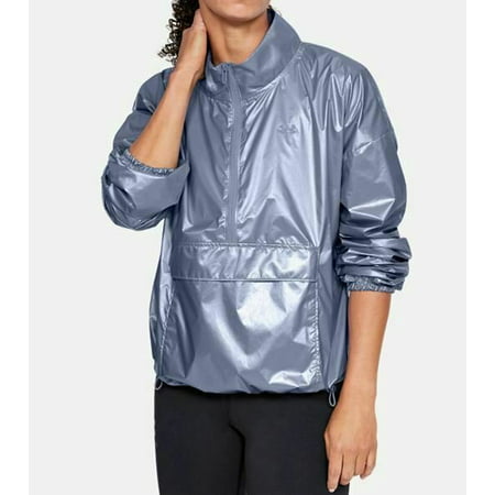 NEW Under Armour Women's UA Metallic Woven Anorak Jacket Silver Size Medium