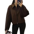 thumbnail image 2 of Chaqueta Corta de Lana para Mujer, Cálida Chaqueta de Invierno, Abrigo Corto con Cremallera y Bolsillos. Marrón M, 2 of 9