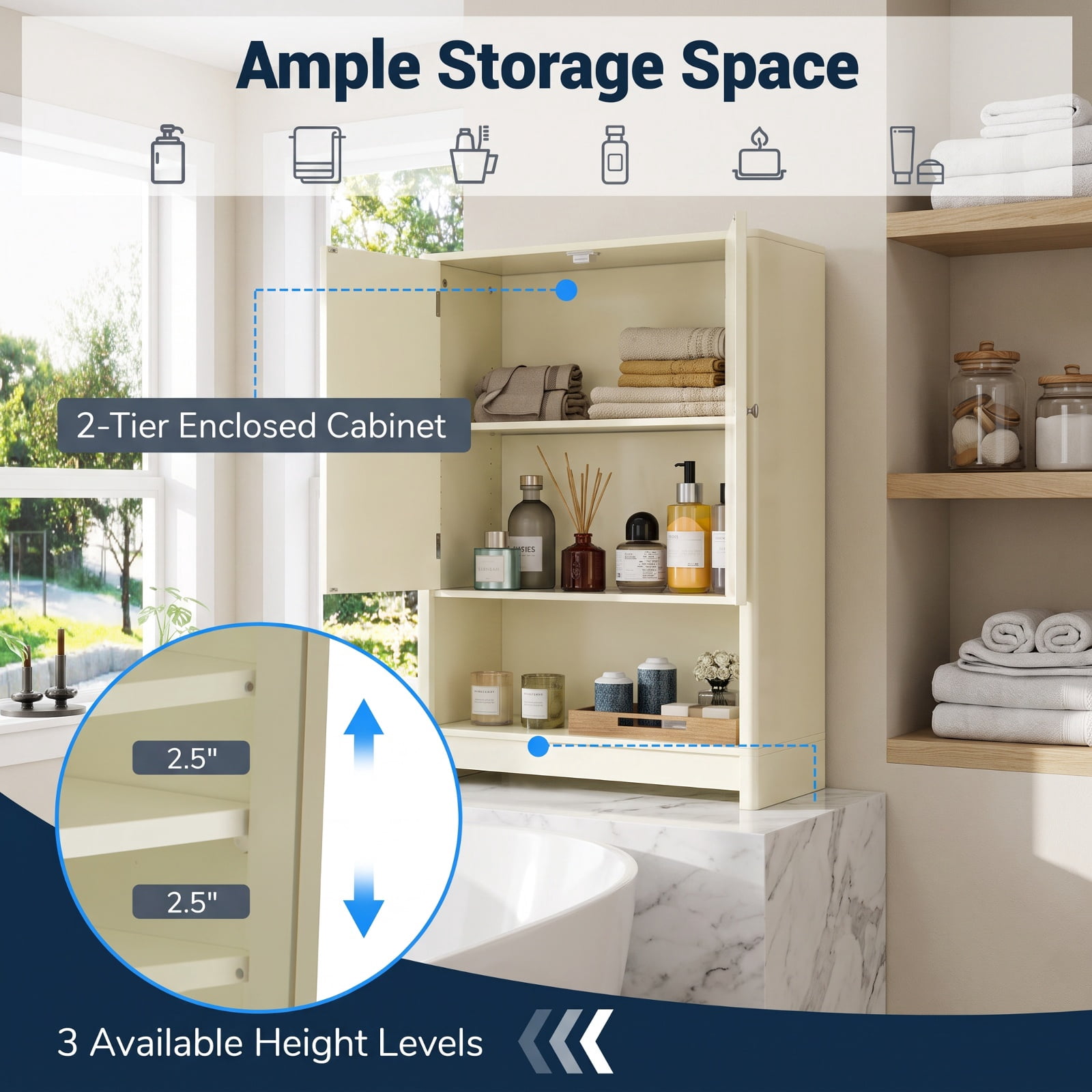 Vebreda Over-the-Toilet Storage, Over The Toilet Storage Cabinet with Fluted Doors, Maximize Your Space, Elegance Meets Convenience