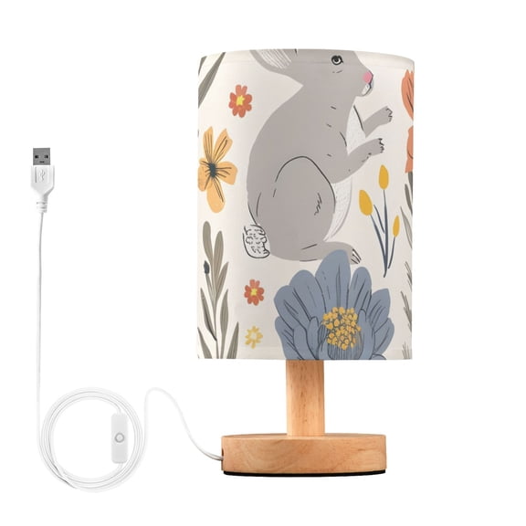 Colorful Flowers and Lovely Rabbits Table Lamp with USB Port LED Warm Light Lamp Night Light Home Decor