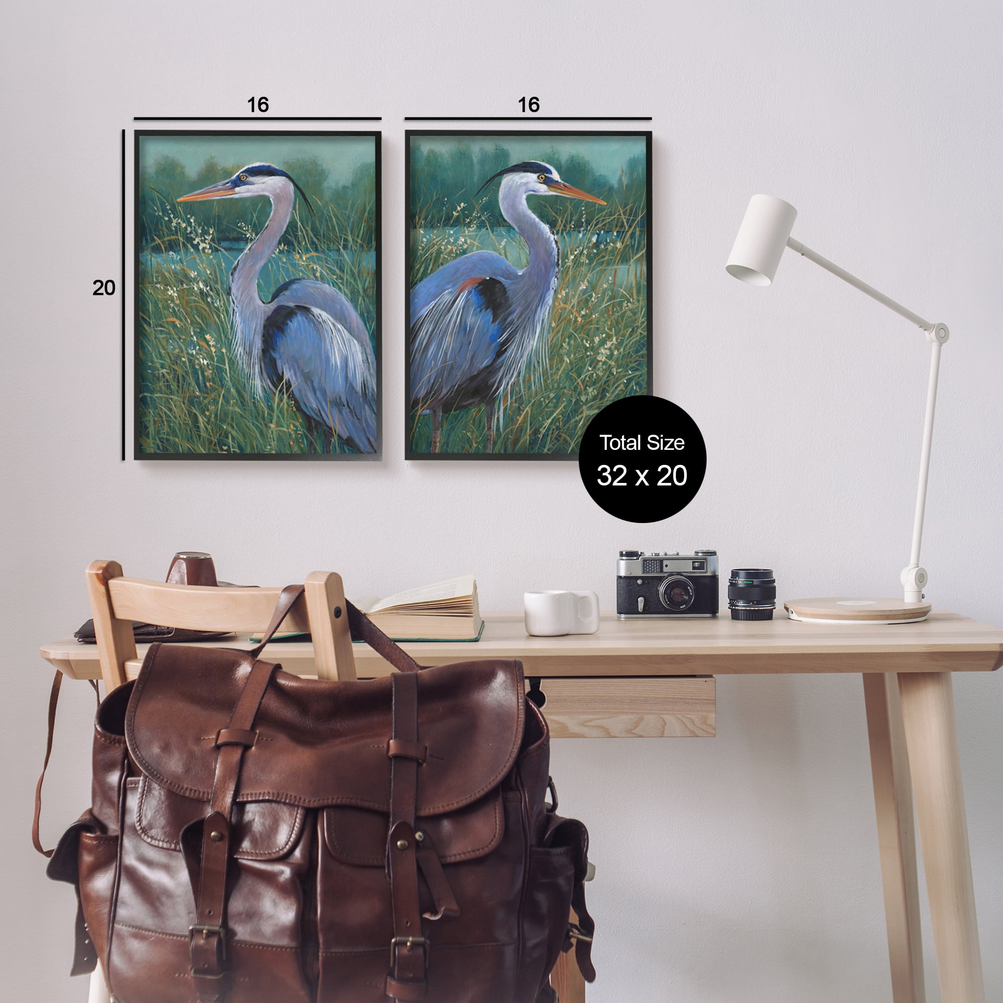 Stupell Industries Herons & Lake Landscape Animals & Insects Painting Black Framed Art Print Wall Art, 16 x 20