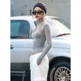 thumbnail image 4 of Women Wrap Top Y2k Long SLeeve Ballet Workout Yoga Shirt Gray M, 4 of 9