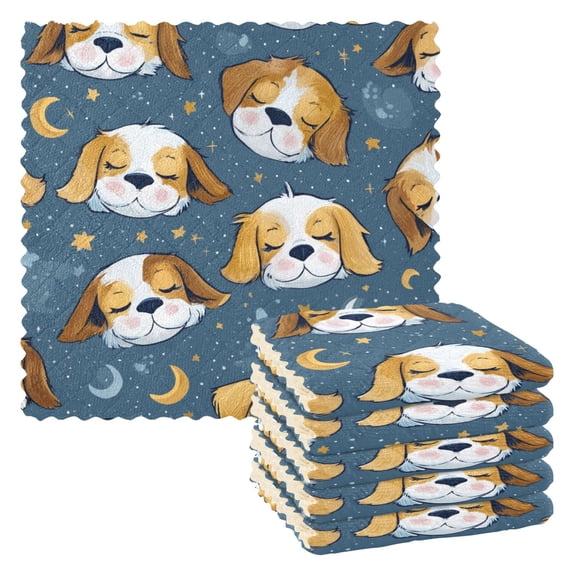 6 Pieces of Kitchen Towels 11x11Inch Kitchen Dish Cloths Kitchen Dish Towels Reuseable Cleaning Cloths Cute Dog Face