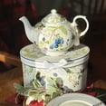 thumbnail image 2 of STP GOODS Wild Berries Bone China Teapot in Gift Box 33.8 fl oz (1 L) Kitchen Teapot for Loose Tea Bone China Tea Pot Tea Brewer Tea and Coffee Pot Kettle for Blooming Teas, White Blue Green, 2 of 12