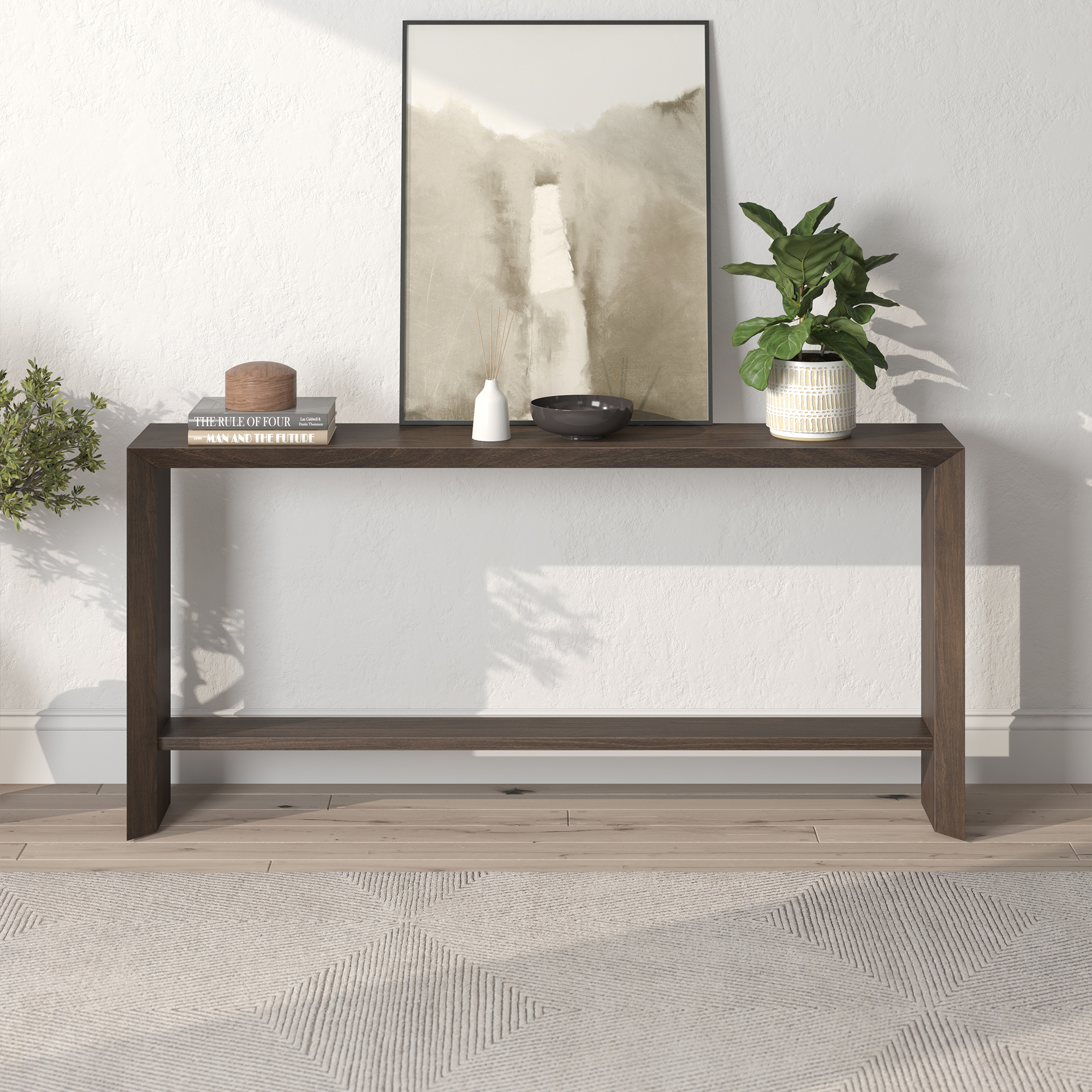 Evelyn&Zoe Modern Farmhouse 64" Wide Alder Brown Console Table