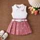 thumbnail image 5 of Conjunto floral para niña con mangas acampanadas, moderno conjunto de verano de manga corta, camisa y falda plisada, top de poliéster de dos piezas para niña., 5 of 8