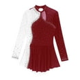 thumbnail image 5 of Doomiva Women's Adult Figure Ice Skating Dress Long Sleeves Rhinestones Gymnastics Leotard Activewear Burgundy L, 5 of 7