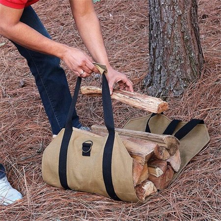 Firewood Carrying Log Carrier Bag 16oz Waxed Canvas Fireplace