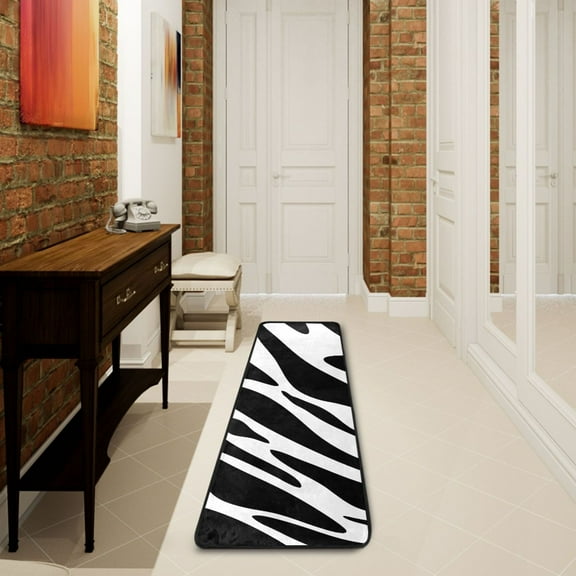 2' x 6' Modern Runner Rugs Hallway Floor Throw Carpet Zebra Black and White Non Slip Entryway Mat Washable Bedroom Bathroom Kitchen