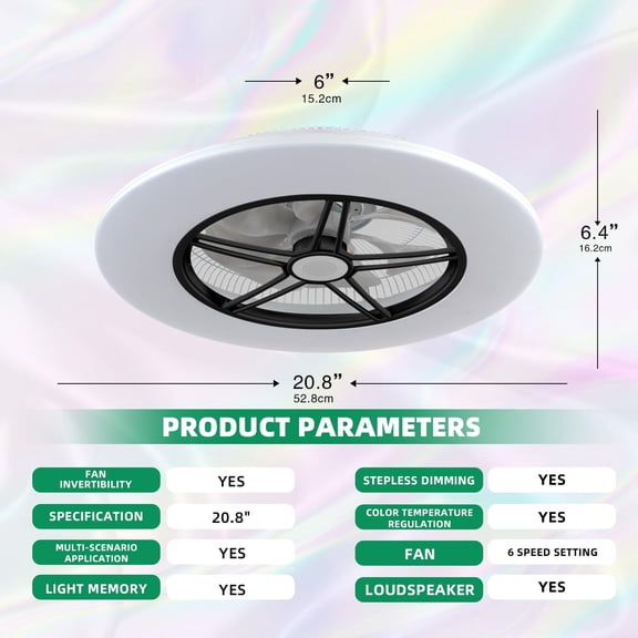 Low  Ceiling Fan with Light and  Speaker, 22 Inch Flush Mount Fan for Bedroom Living Room Kids Room
