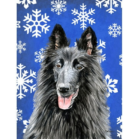Belgian Sheepdog Winter Snowflakes Holiday Flag