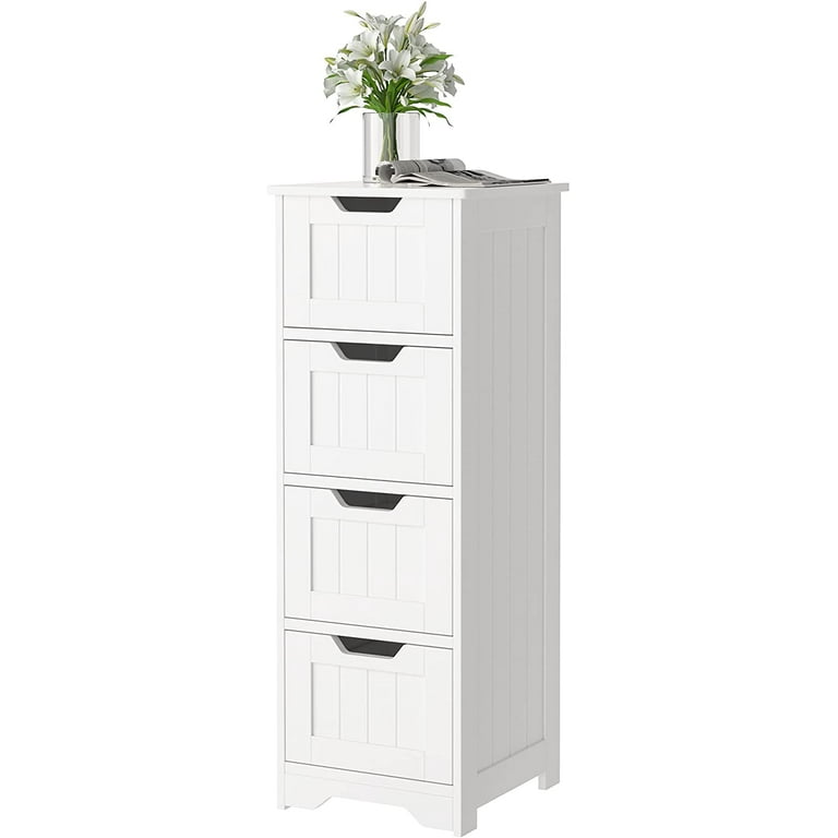 Homfa 4 Drawer Storage Cabinet, Modern Wooden Cupboard with Frosted GL