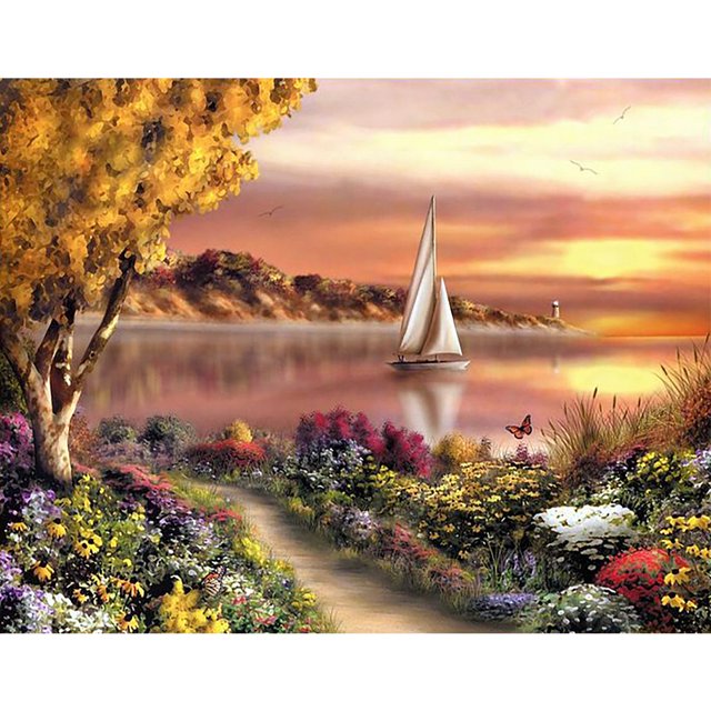 Pintura de diamante (DE2038) Cuadro de diamantes de imitación de ciudad europea cuadrada (B1097) 40x50cm Hugtrwg Para estrenar