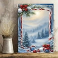 thumbnail image 5 of 1 Piece Winter Snow Forest Framed Canvas Wall Art - Modern Christmas Snow Scene Painting with Red and White Candy Cane Border, Gold Bow, and Pine Tree Branches - Indoor Holiday Decoration, 5 of 6