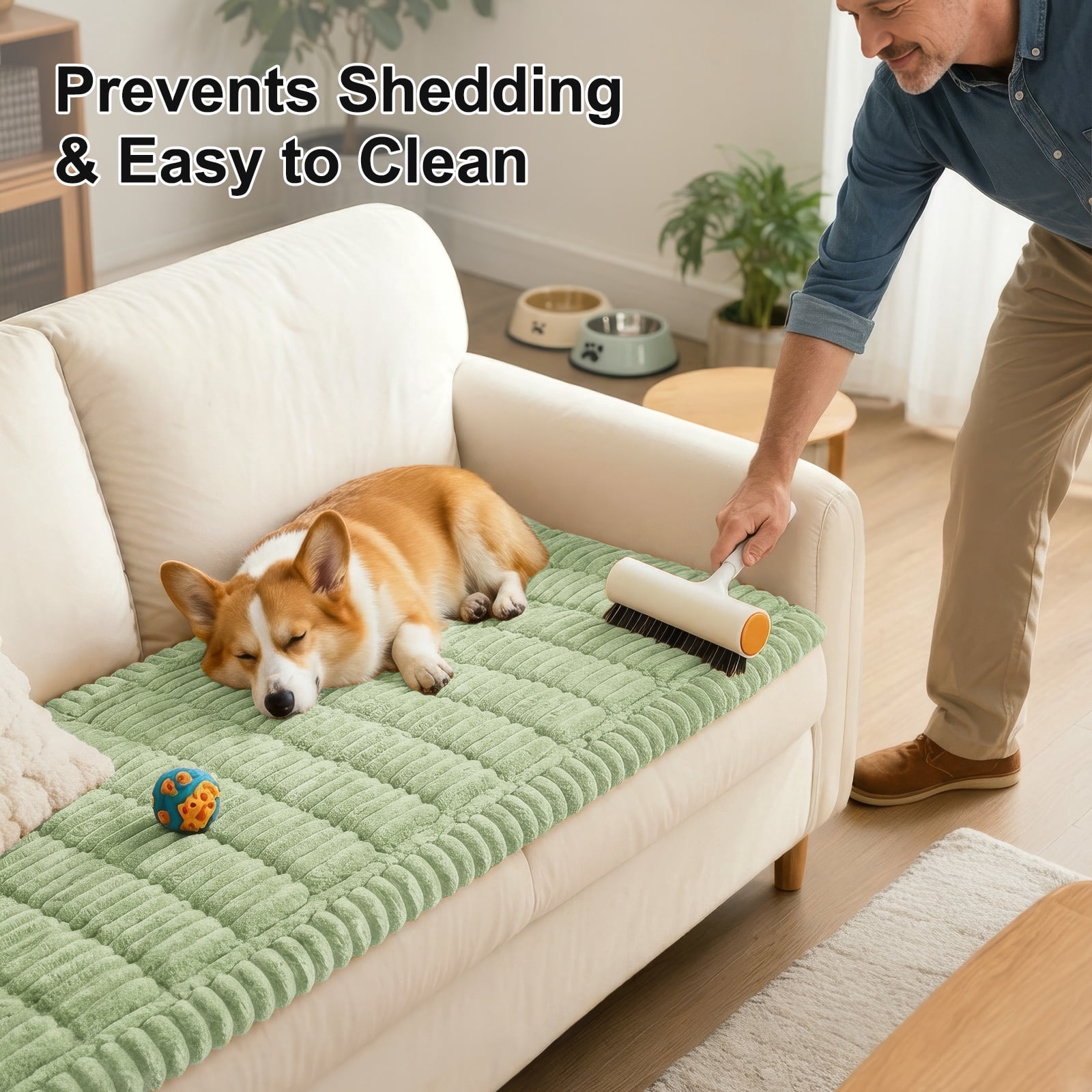 decorUhome Couch Covers for 3 Cushion Couch Sofa, Non Slip Fuzzy Couch Covers for Pets, Washable Slipcover for Dogs(Green, 27.6" x 70.9")