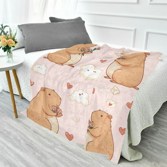 70x55 Inches Glow in The Dark Blanket Cozy Throw Camping Blankets for Home and Outdoor Use Adorable Capybaras in Love