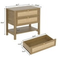 thumbnail image 6 of Surmoby Boho Nightstand Set of 2 with 2 Drawers & Open Shelf - Cherry Oak 26.7"W Extra-Large Night Stand Rattan Storage Beside Table for Bedroom, Living Room, 6 of 11