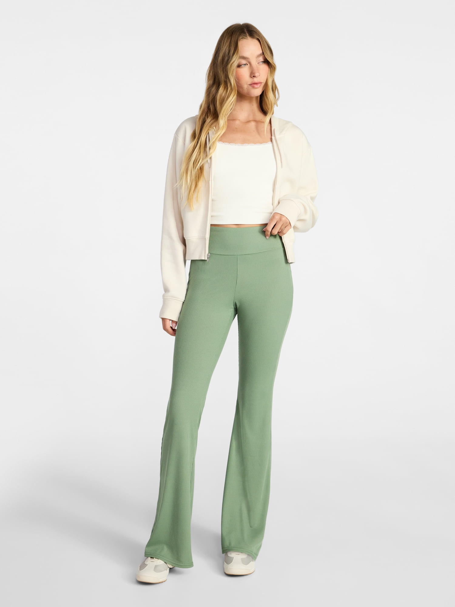 No Boundaries Ribbed Flare Pants, Women's XS-XXL