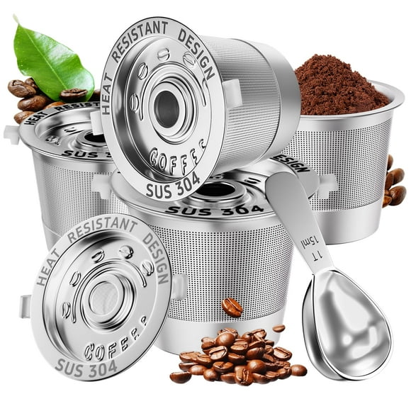 NESSUS Paquete de 4 K Cups reutilizables de acero inoxidable para Keurig