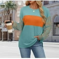 thumbnail image 2 of Olyvenn Long Sleeve Spring Tops Oversized 2025 Trendy Round Crew Neck Casual Color Block Womens Shirts Blouses Green 8-10, 2 of 9