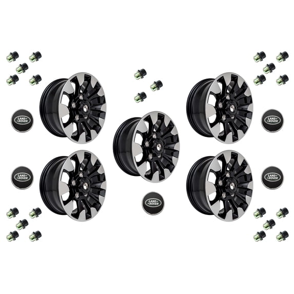 Set Of 5 - 18'' Sawtooth Alloy Wheel Diamont Cut (DA6635) With Lugs (RRD500560B) And Caps (LR044717)