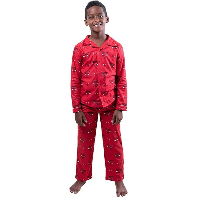 Ultra Game Nba - Pijama oficial para jóvenes, 2 piezas, súper suave, con botones, Chicago Bulls, tallas 8