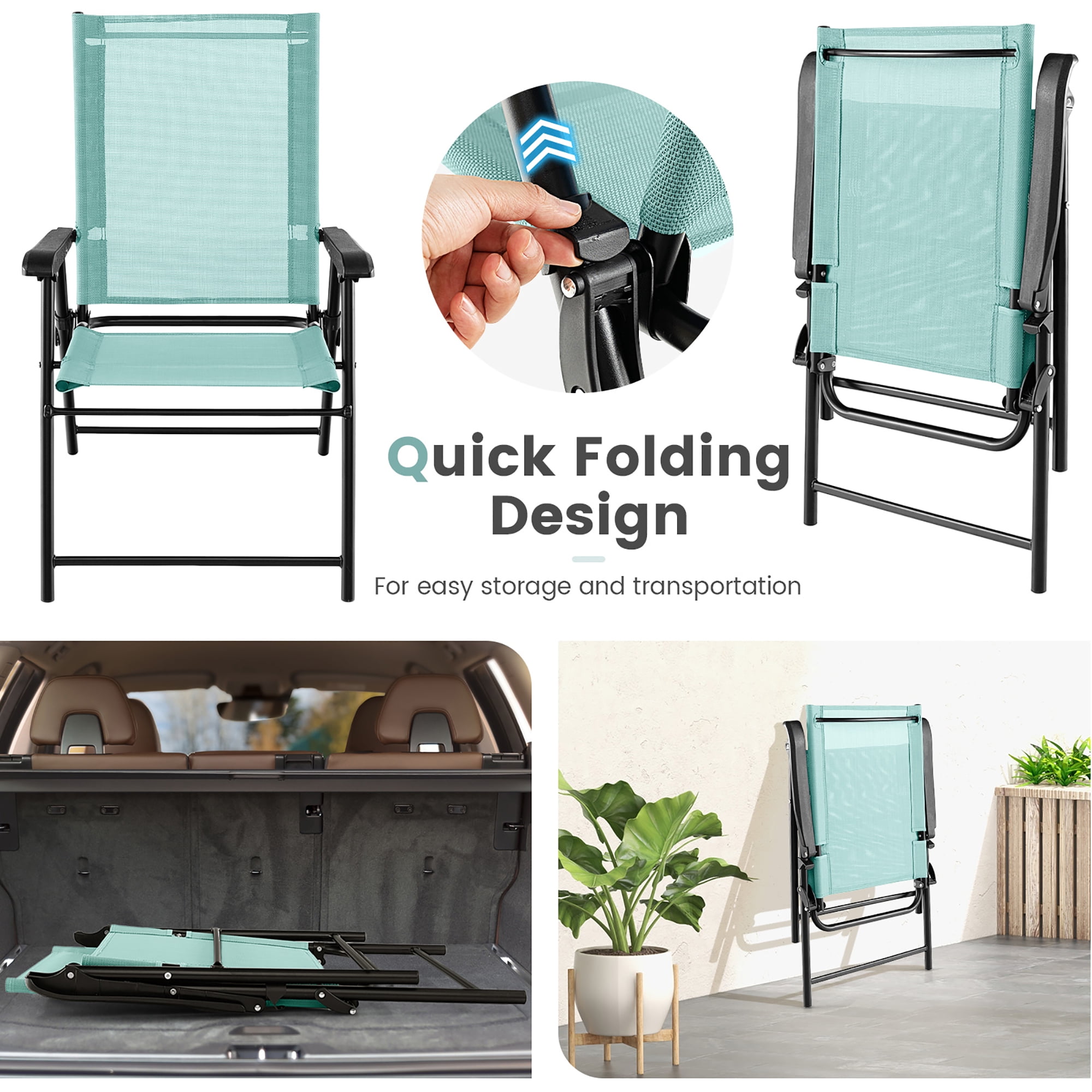 Gymax Patio Metal Outdoor Camping Rip-resistant and Durable Folding Chairs, Green ("Set of 4")