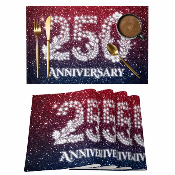 250th Anniversary Placemats Set of 2, Flowers Stars Sparkles Blue Red Gradient Non-Slip Place Mats Washable Table Mats for Kitchen Dining Table Decorations Indoor/Outdoor