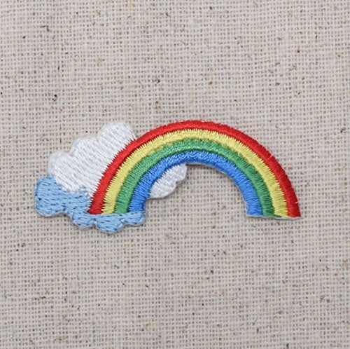 Iron On Embroidered Applique Patch Nature Spring Cloud Rainbow Colorful Small