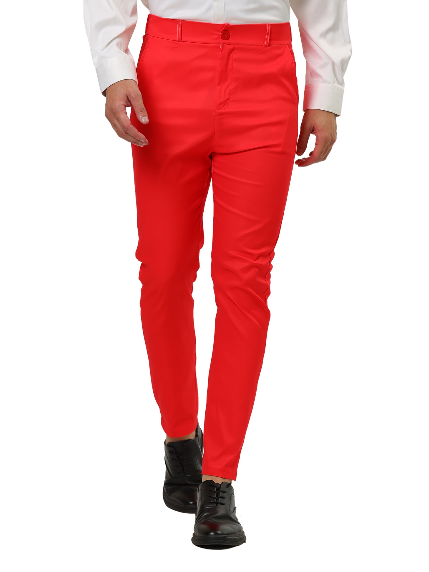 Unique Bargains Men's Slim Fit Trousers Flat Front Solid Color Business