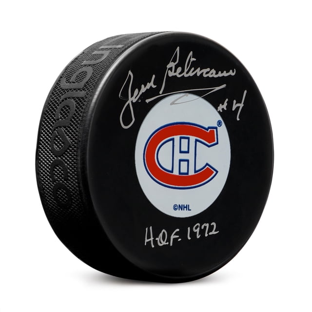 Jean Béliveau Rondelle de Hockey des Canadiens de Montréal Autographiée avec Note HOF