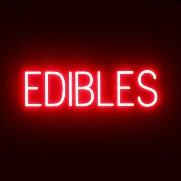 SpellBrite EDIBLES LED Sign for Business. 23.8" x 6.3" Red EDIBLES Sign Has Neon Sign Look With Energy Efficient LED Light Source. Visible from 500 Feet, 8 Animation Settings.